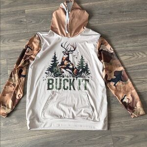 SHEIN Buck It Deer Print Hoodie - Cream and Brown